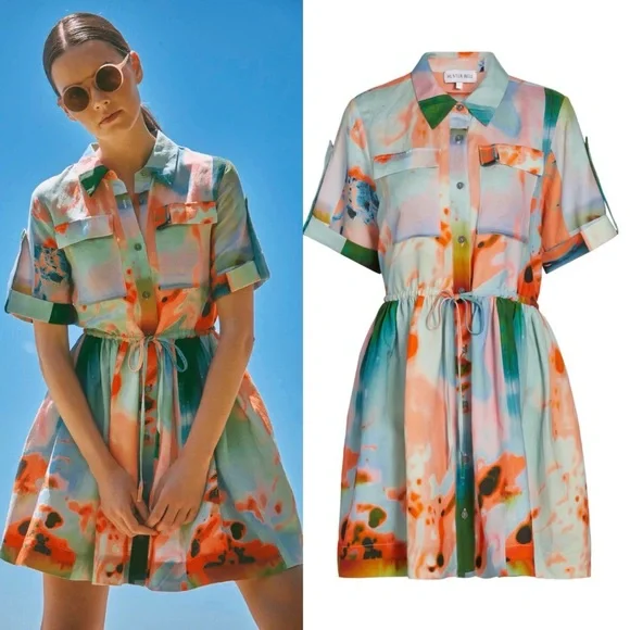 Hunter Bell Peyton Linen Blend Shirt Dress Drawstring Waist Size Medium NWT - Picture 3 of 15